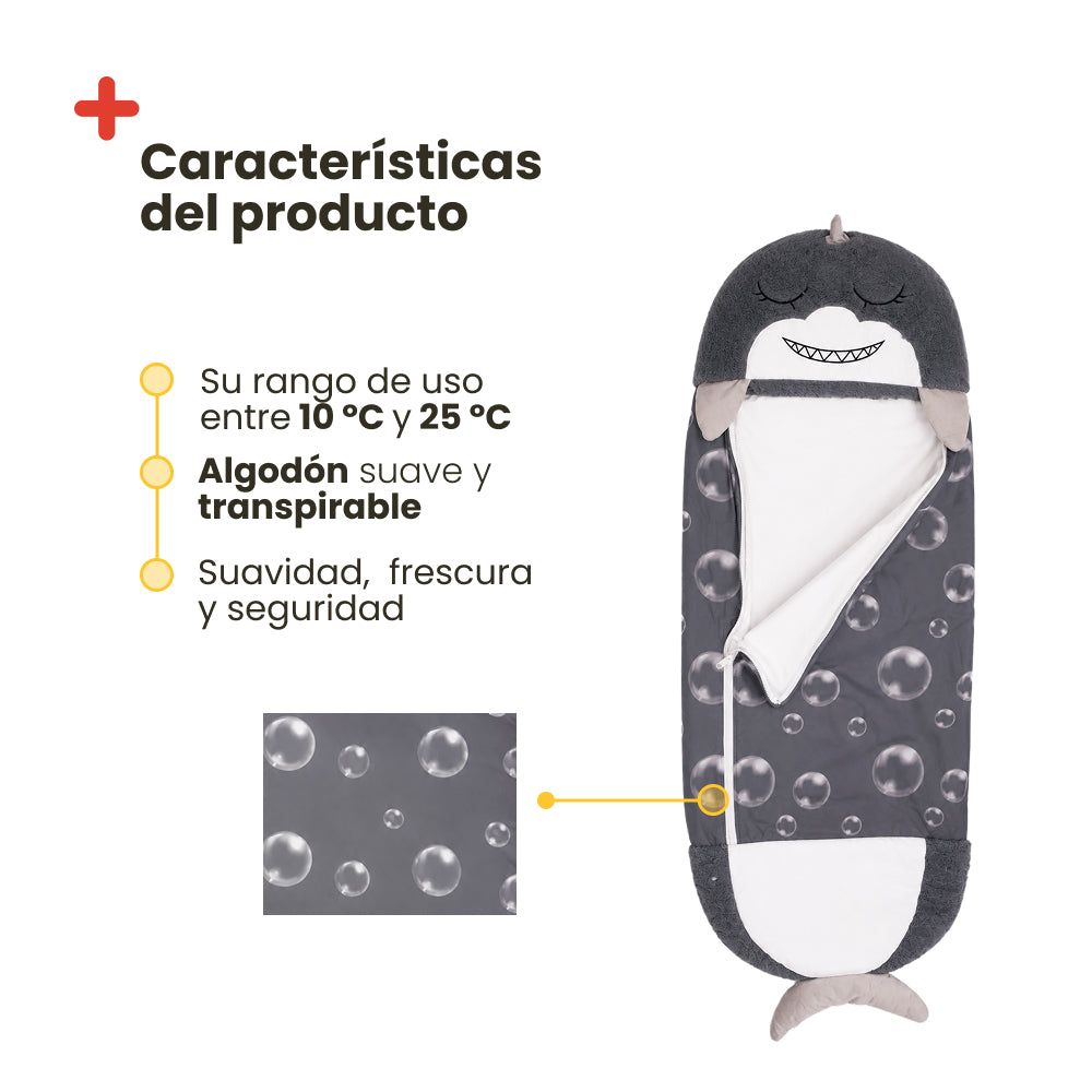 Children's Cotton Sleeping Bag 160x60 – Lightweight, Comfortable, and Safe (Shark)