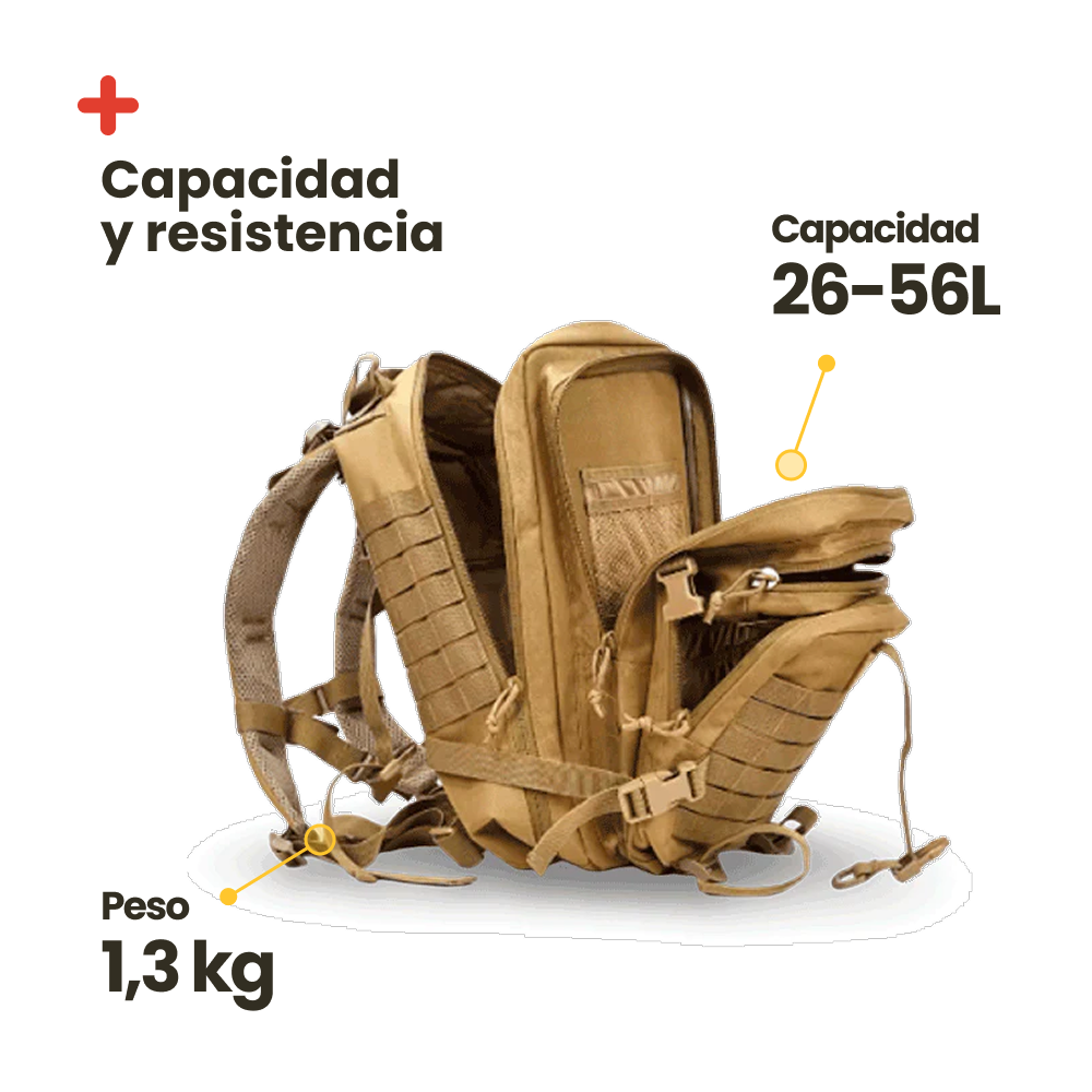 Mochila Táctica estilo Militar. 56L Beige