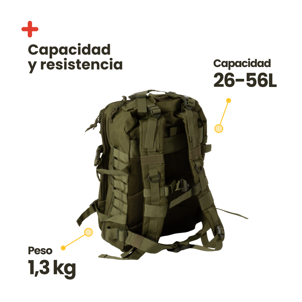 Green military style tactical backpack. 56L