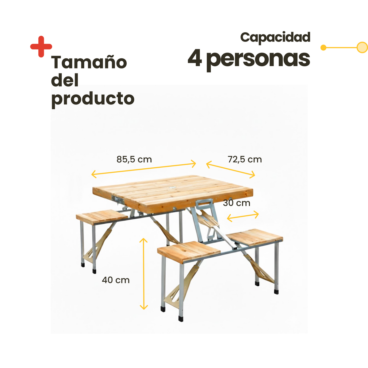 Mesa plegable tipo maleta con sillas plegables de madera