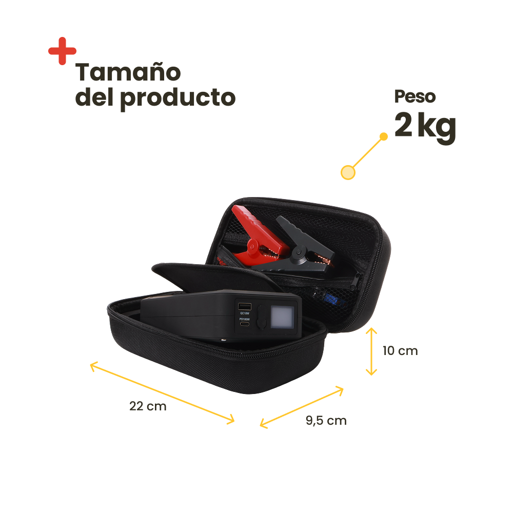 Jump Starter Arrancador de Baterías Portátil Inuitz - 1200A para Coche, Moto y Camión con Power Bank 100W, Carga Rápida Type-C y Linterna LED