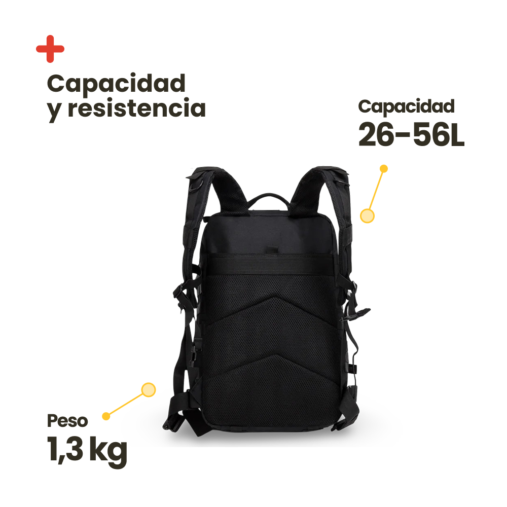 Sac à dos tactique style militaire. 56 L, noir.