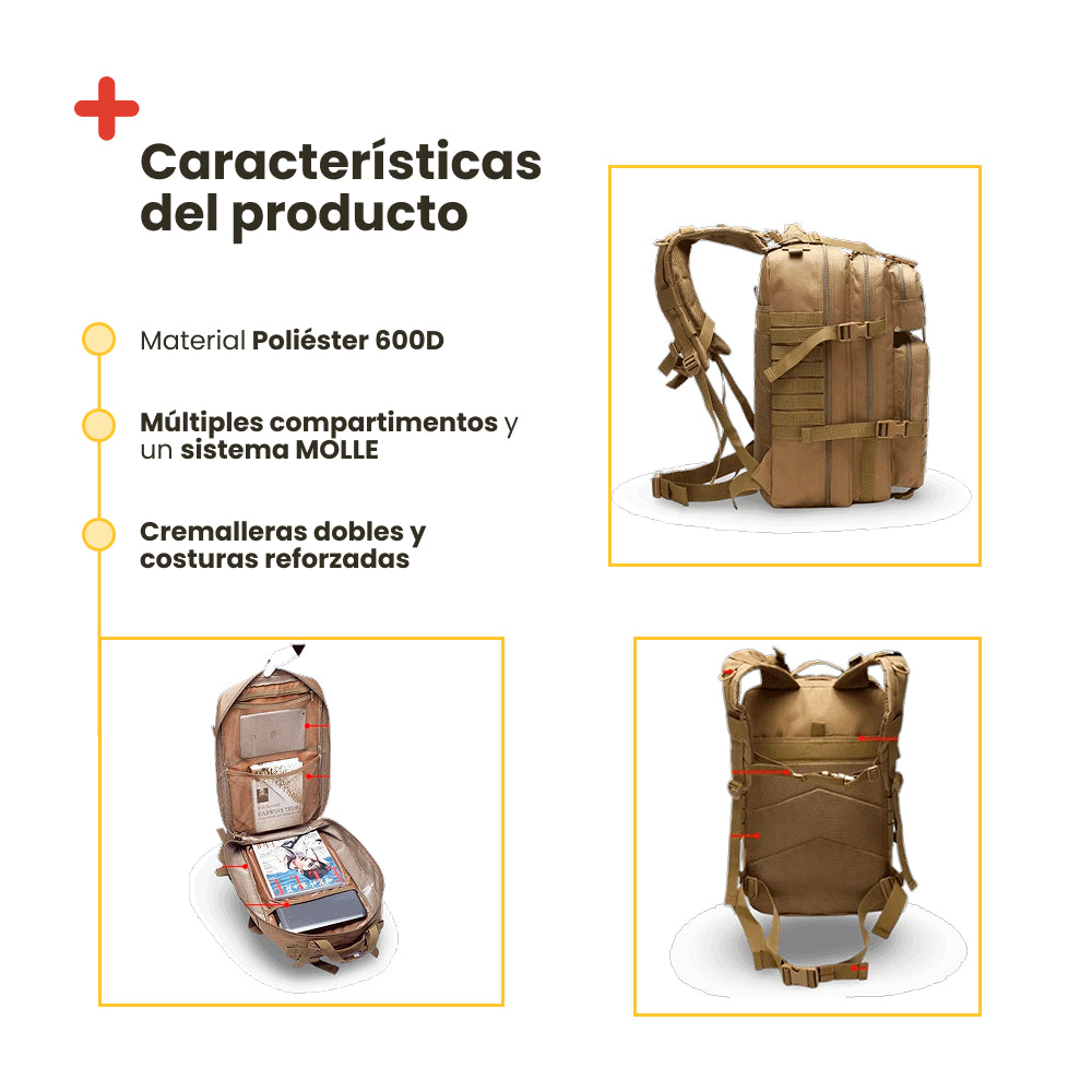 Mochila Táctica estilo Militar. 56L Beige