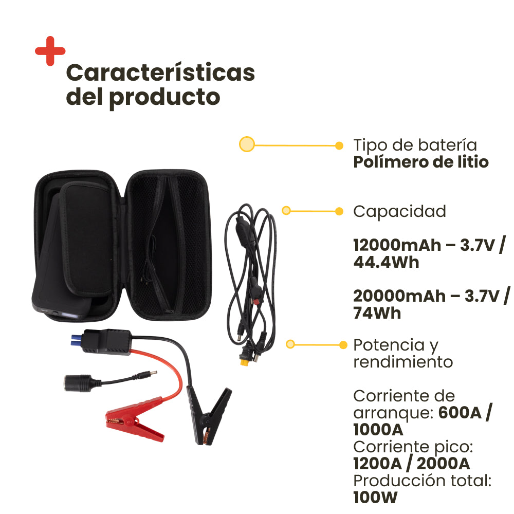 Jump Starter Arrancador de Baterías Portátil Inuitz - 1200A para Coche, Moto y Camión con Power Bank 100W, Carga Rápida Type-C y Linterna LED