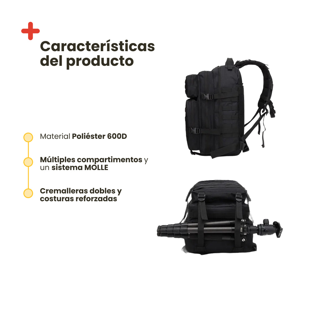 Sac à dos tactique style militaire. 56 L, noir.