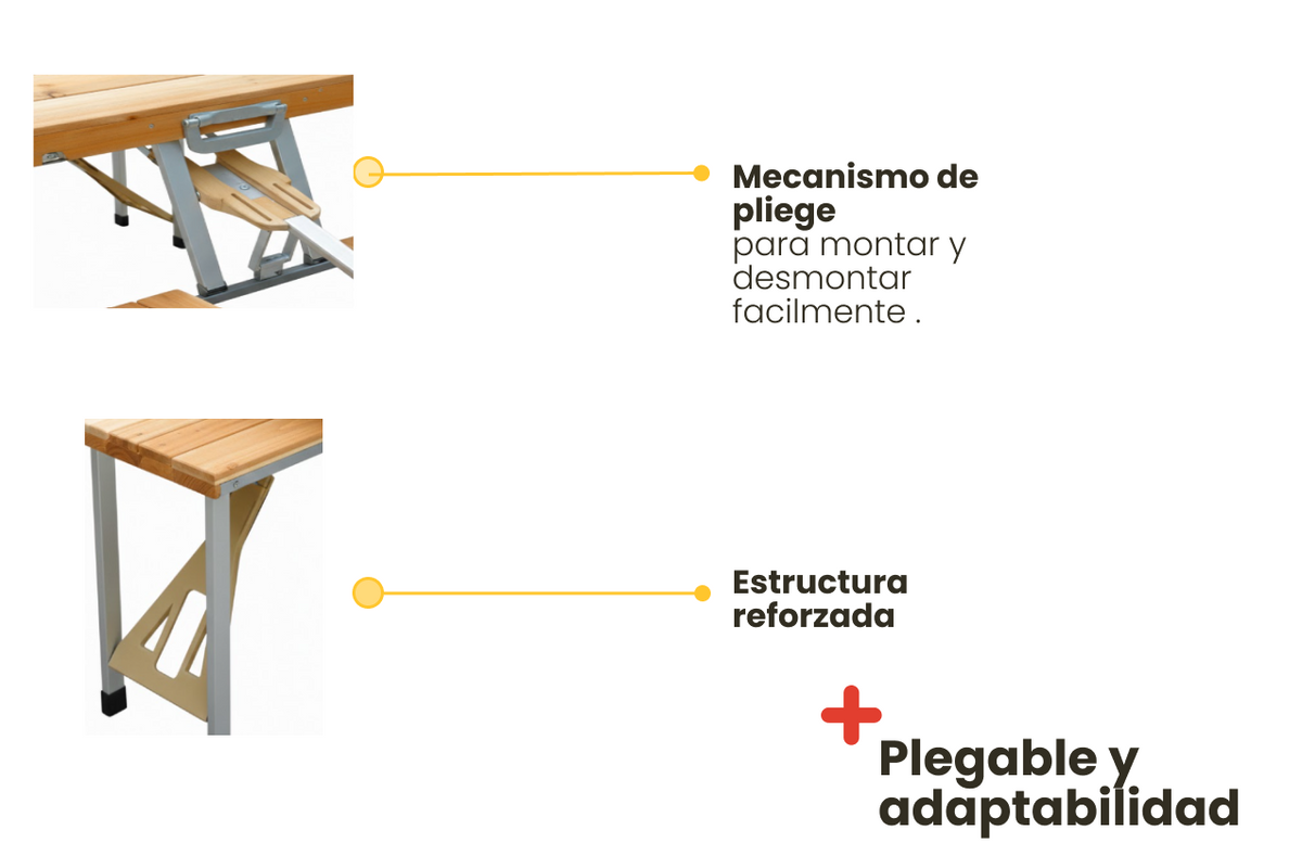 Mesa plegable tipo maleta con sillas plegables de madera