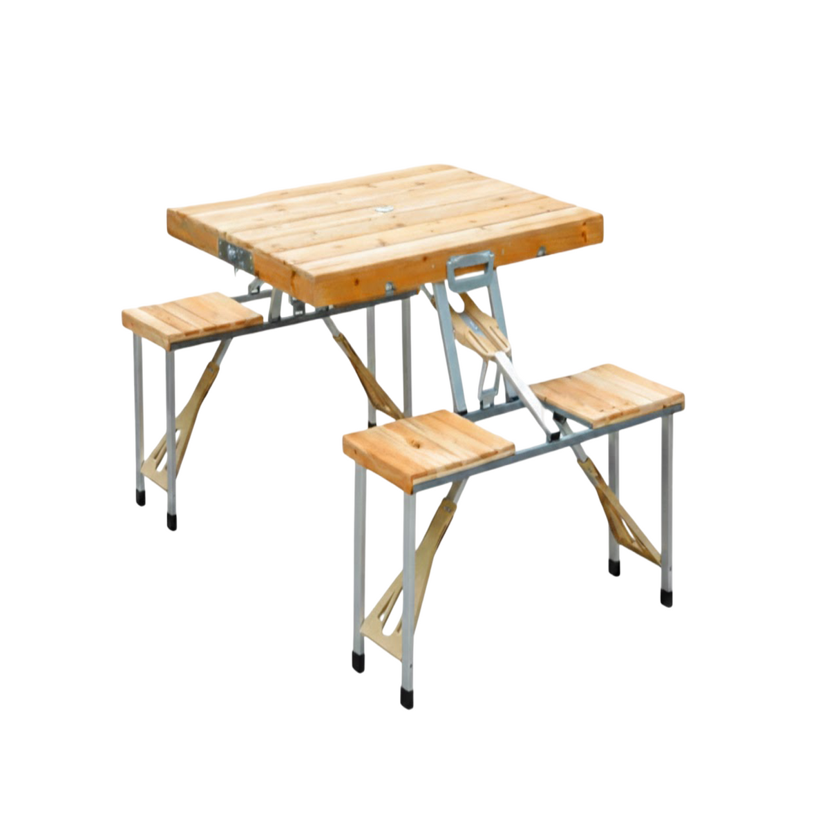 Mesa plegable tipo maleta con sillas plegables de madera