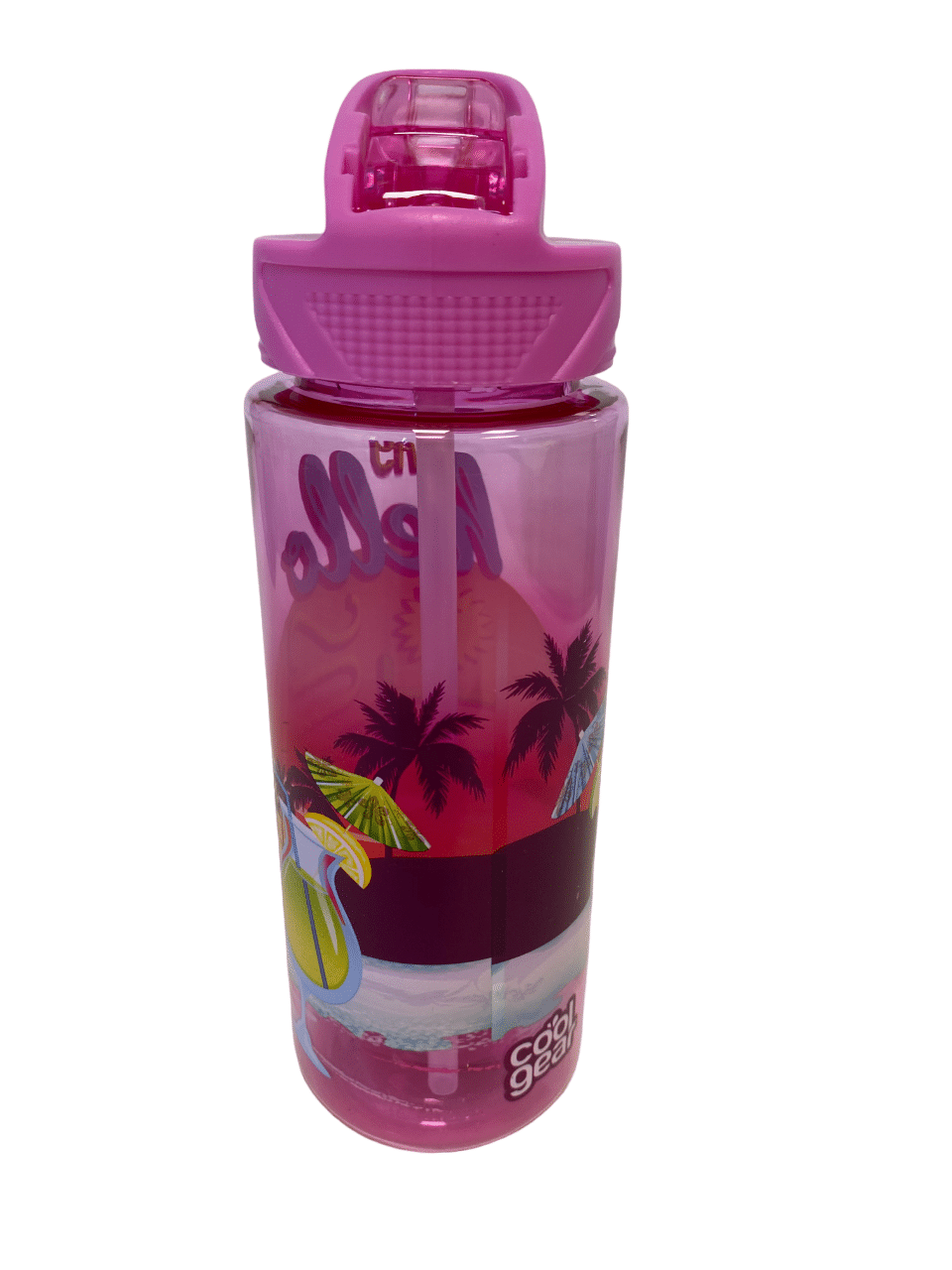 botella de agua reutilizable palmeras color rosa
